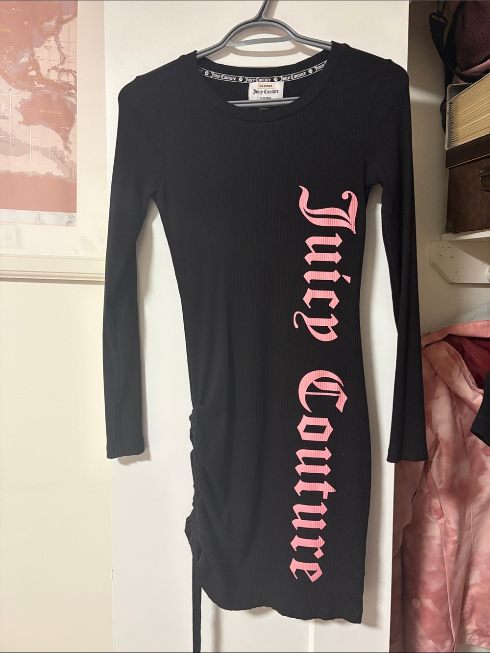 Juicy Couture Black Long Sleeve Ribbed Dress with Pink Logo Script